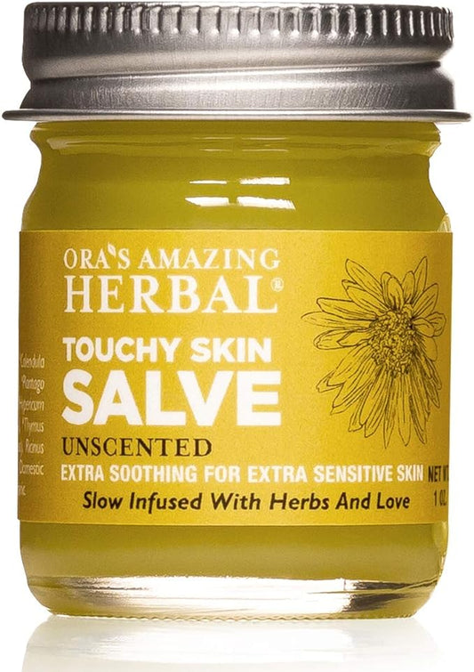 Ora's Amazing Herbal, Touchy Skin Salve, Eczema Cream Treatment, Anti-Itch Cream for Kids and Adults, Calendula Ointment for Natural Sensitive, Fragrance Free, Dry Skin Balm 1 oz Travel Size