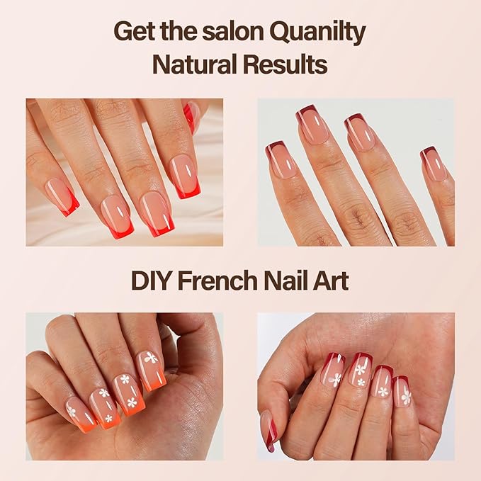 150Pcs French Gel Nail Tips, Vansiho Short Square Nail Tips, Red Pre-French Tips Press on Nails, Soak Off Soft Gel Acrylic Fake Nails for Nail Art DIY 15 Sizes