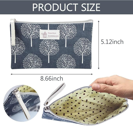 3 Pcs Canvas Makeup Bags Set Cosmetic Small Bag Printed Cute Vacation Travel Toiletry Purse Zipper Pouch Multi-Function Bag Women Girls Favor