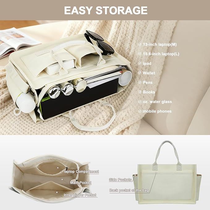 Canvas Tote Bag for Women With Pockets, Laptop Work Crossbody Purses Everything Shoulder Tote Bag Everyday Satchel Handbags