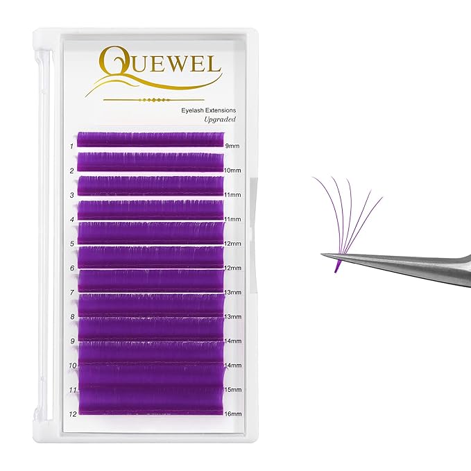 QUEWEL Easy Fan Volume Lashes .07 D Curl Purple 9-16mm Mixed Lash Tray Color Extensions Self Fanning 2D-10D Eyelash Extensions (Purple 0.07 D 9-16mm)