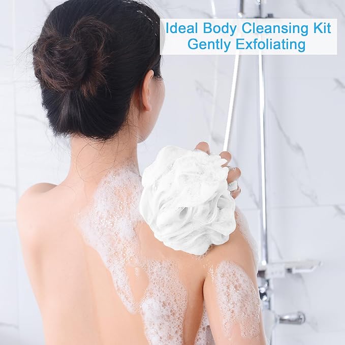 AmazerBath Loofah Sponge 75g/Piece, Exfoliating Bath Sponge Body Scrubber - Loofa Set of 4 - Snow White, Large