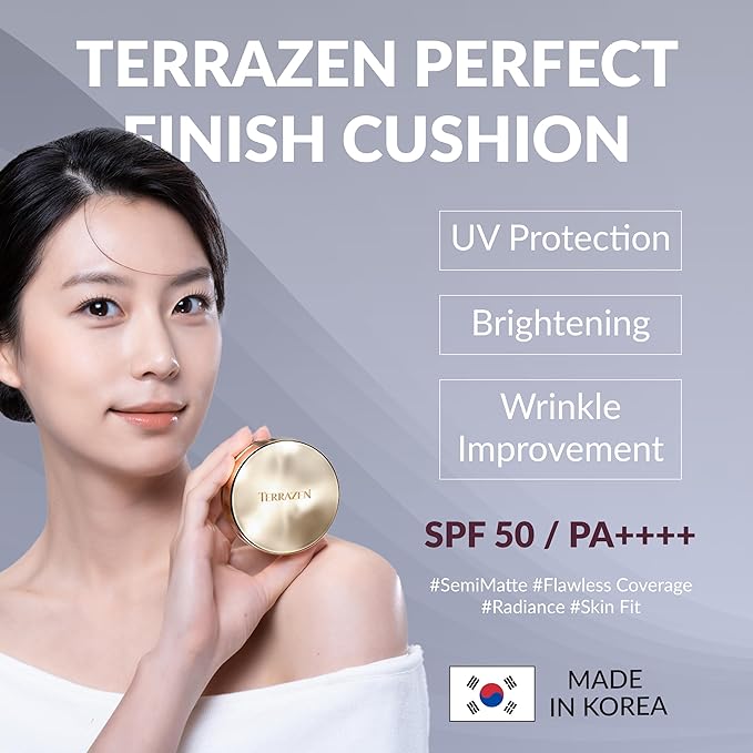 Korean Face Cushion Foundation Finish Glass Perfect Skin Long Lasting Medium High Coverage Semi Matte, 0.51 fl oz (Natural Beige, 1)