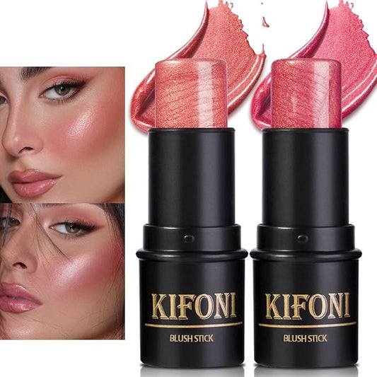 2 Pcs Cream Blush Sticks - Natural & Matte, Lightweight, Blendable Makeup Kit - Shimmer Blush (#01 Pink, #04 Fuchsia)