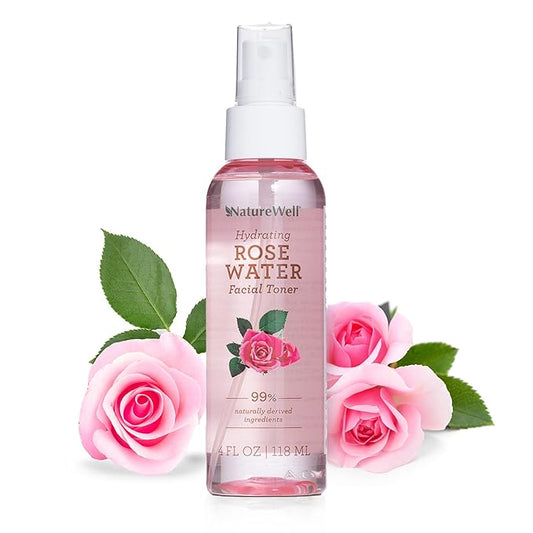 NATURE WELL Rose Water Hydrating Facial Toner Mist for Dewy & Radiant Skin, Refreshing, Conditioning, Soothing, Moisturizing, Perfect for Travel, 4 Fl Oz