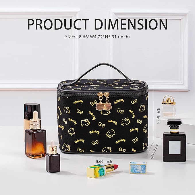 AmBealla Make up Bag Travel Cosmetic Bags Brush Holder Zipper Pouch Case Organizer Cute Organizer Suitable for Purse for Women (Black Bucket Bag)