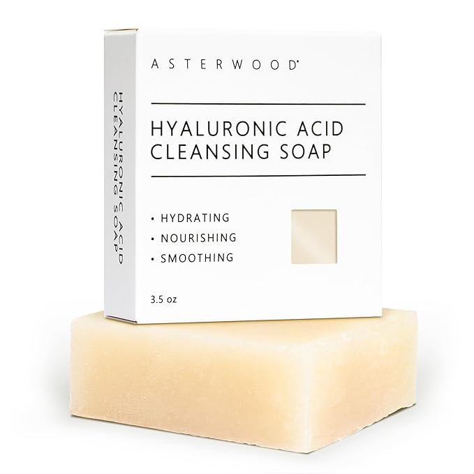 Asterwood Hyaluronic Acid Cleansing Face Soap - Collagen Boosting, Hydrating, Plumping, Soothing - Fragrance-Free - Suitable for Sensitive Skin - 3.5 Oz