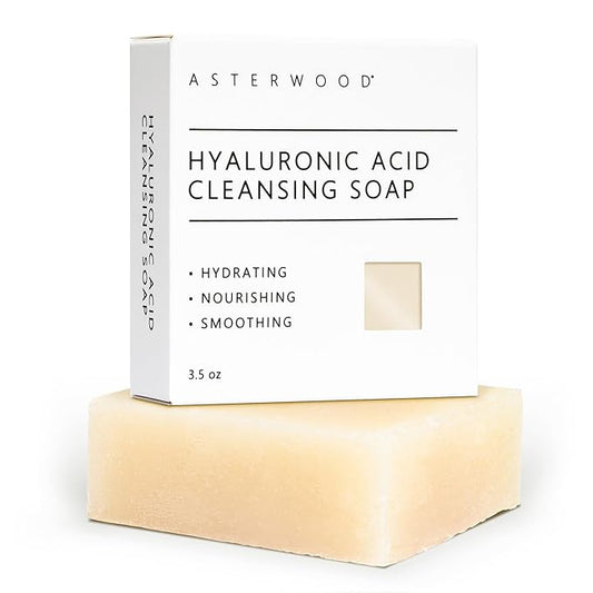 Asterwood Hyaluronic Acid Cleansing Face Soap - Collagen Boosting, Hydrating, Plumping, Soothing - Fragrance-Free - Suitable for Sensitive Skin - 3.5 Oz