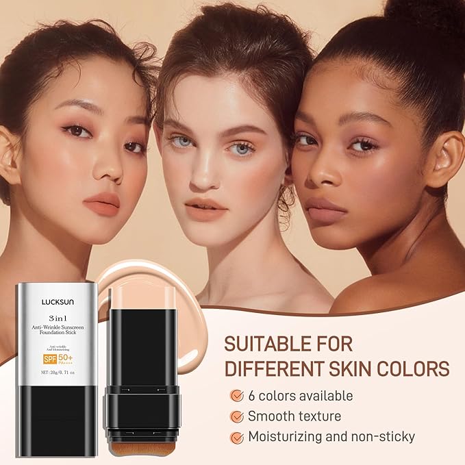 3 In 1-Luxury Anti-Wrinkle Foundation Stick， Flawless Eraser Foundation With Brush，Contour Stick Foundations Face for Women，Multi-use Makeup (Medium Color, 0.71)