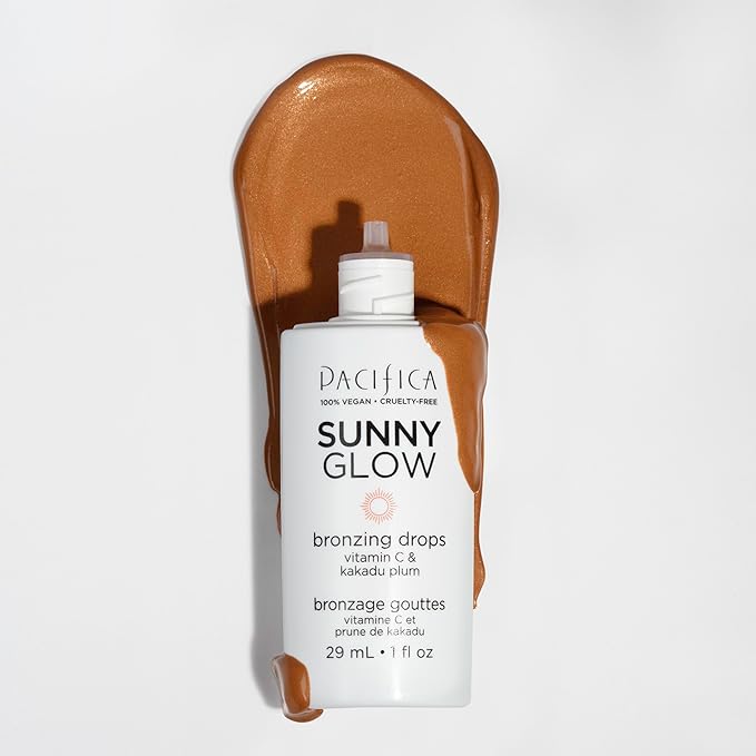 Pacifica Sunny Glow Liquid Face Bronzer Drops - Face Makeup Bronzing For Face & Cheeks for Instant Sun-Kissed Glow - Vitamin C & Glycolic Acid Infused Liquid Bronzer Illuminating Highlighting Clean