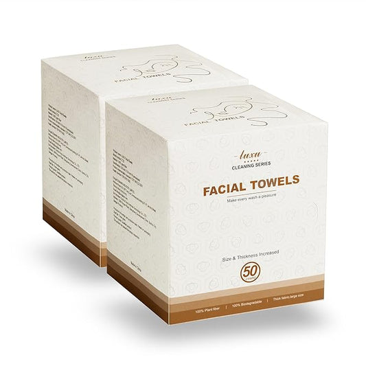 LUXU Large Disposable Face Towel,Extra Thick Soft Facial Towels Plant Fiber Facial Washcloth Biodegradable Dry Wipes for Sensitive Skin,Cruelty Free-100 Count