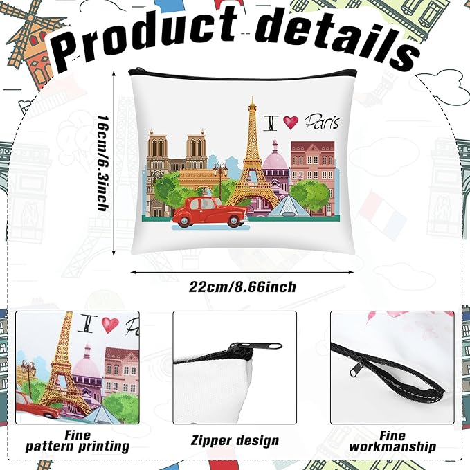 9 Pcs Paris Cosmetic Bag New York Souvenir Zipper Pouch Los Angeles Souvenir Gifts Italy Paris Broadway Alaska Makeup Purse for Girls Women Traveler Birthday Christmas Party Favors