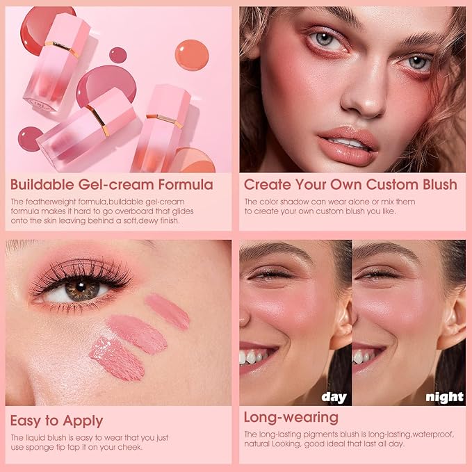 Cheek Gel Cream Liquid Blush Makeup, Soft Lightweight Breathable Feel, Long-Wearing, Smudge Proof, Natural-Looking, Skin Tint Blush Makeup (#104 RISKY BUSINESE)