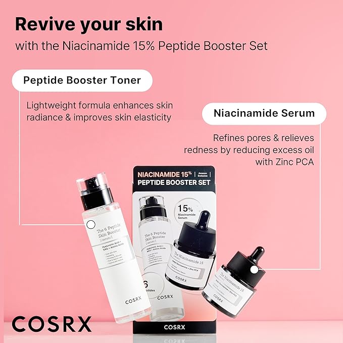 COSRX Niacinamide 15% Peptide Booster Set - Amazon Exclusive - Korean Skin Care Set, Gift Sets, Niacinamide Serum, Face Serum, Stocking Stuffers, Gifts For Women