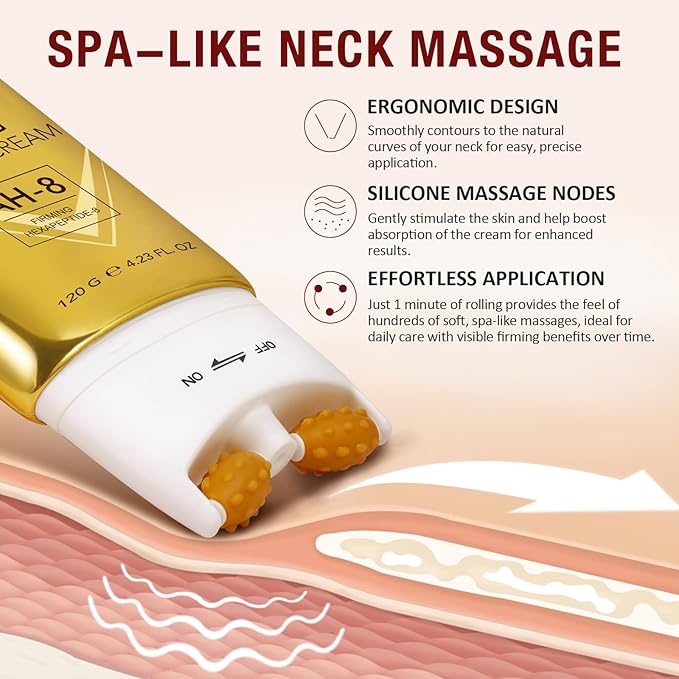 AH-8 Firming Neck Cream for Crepey Skin Body Care Comfort, Roller Neck Firming Cream With Double Roller Massage, Moisturizing, Tightening Lotions Cosmetic Skin Care Skin Repair for Women