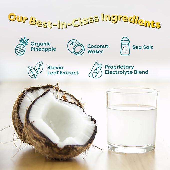 FlavCity Pineapple Coconut Electrolytes Powder Packets - 28 Hydration Packets - No Added Sugar - Hydration Powder with Real Fruit & Unrefined Sea Salt - Keto & Gluten-Free (28 Stick Packs)