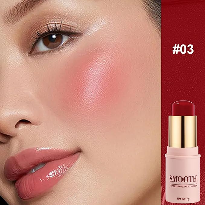Multi-use Blush Stick, Monochromatic Face Beauty Wand for Cheek, Eyeshadow and Lip, Longwear Waterproof Matte Finish Cream Blush Makeup Stick with Brush for Women, 0.28oz (Hot Red #03)