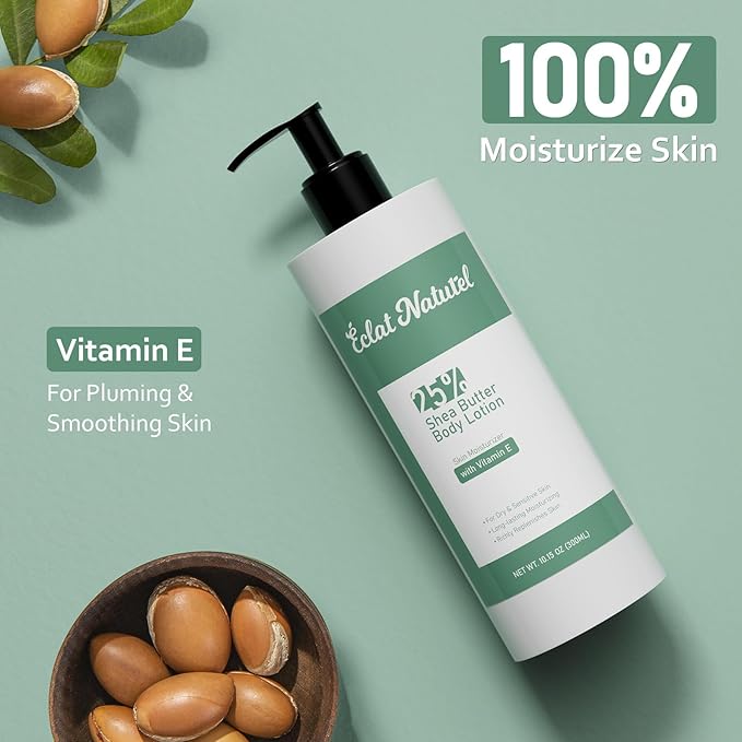 Body Lotion with 25% Shea Butter & Vitamin E, Body Moisturizer Pump Hand Lotion for Dry Skin, Deep Moisturizing Cream for Dry Hands, 10.15 Fl Oz