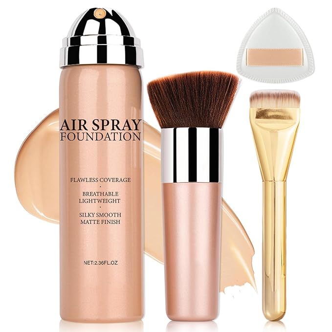 AIUEO Airbrush Foundation Makeup Spray for Mature Skin Lightweight Full Coverage Airbrush Flawless Setting Spray Foundation Makeup-Beige