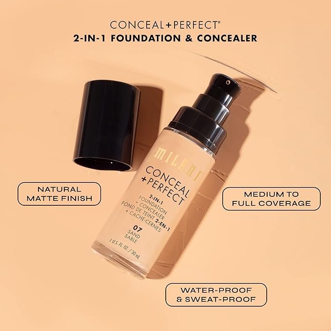 Milani Conceal + Perfect 2-in-1 Foundation + Concealer - Mahogany (1 Fl. Oz.) Cruelty-Free Liquid Foundation - Cover Under-Eye Circles, Blemishes & Skin Discoloration for a Flawless Complexion