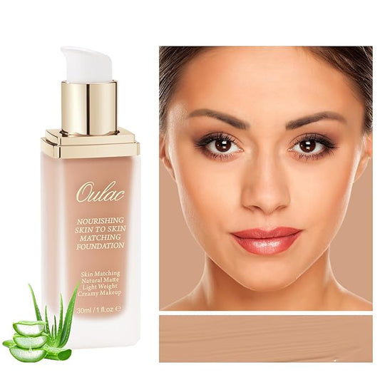 Oulac Foundation Make Up, Skincare Infused With Aloe Leaf And Vitamin E, Medium to High Coverage Liquid Foundation, Foundation Vegan 30ml, Shade：Medium 9.5