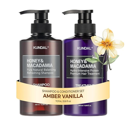KUNDAL Korean Shampoo and Conditioner Set [Amber Vanilla] Salon-quality, Long Lasting Scent, Moisturizing, Sulfate-Free, Argan & Macadamia Oil, Korean Hair care,16.9 fl oz each, Stocking Stuffers