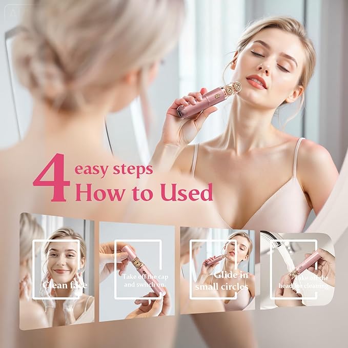 Facial Hair Remover for Women | Dual-Head Face Shaver Electric Hair Removal Device for Face,Lip, Chin | 2 Replacement Heads, Pink-1