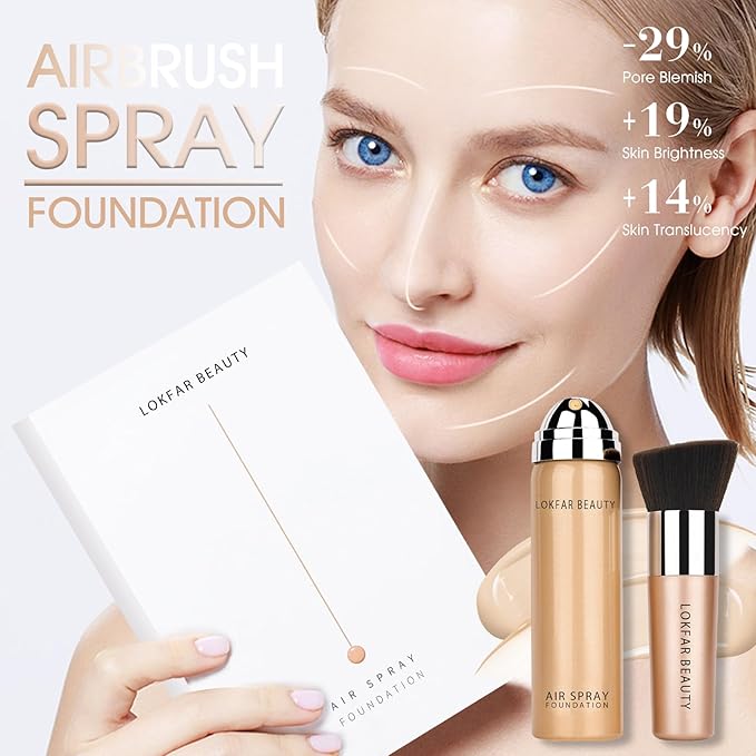 AirBrush Foundation Spray, Silky Mist Spray Makeup Kit with Brush, Full Coverage Foundation for Smooth Radiant Finish, Formula Breathable Lightweight Hydrating | #A06 Pearl