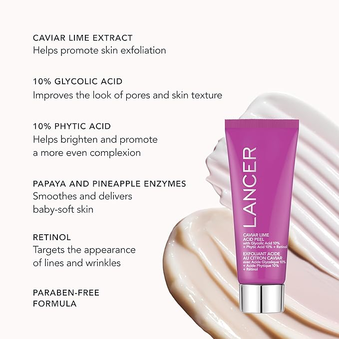 Lancer Skincare Caviar Lime Acid Peel On the Go, Retinol Facial Chemical Peel with Brightening Glycolic Acid, Travel Size, 0.5 Fluid Ounces