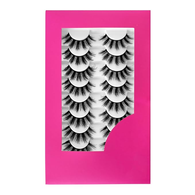 8Pair 3D False Eyelashes Fluffy Natural Look PACK Volume Fluffy Natural Faux Mink Lashes(3D999 DRAK PINK)