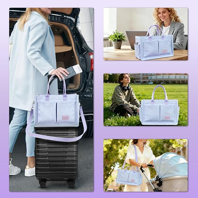 Canvas Tote Bag for Women With Pockets, Laptop Work Crossbody Purses Everything Shoulder Tote Bag Everyday Satchel Handbags