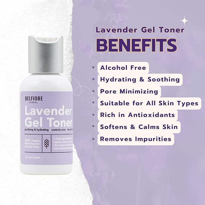 100% Natural Lavender Gel Toner | Organic | Alcohol Free with Aloe Vera | Hydrating, Soothing, Pore Minimizing, Antioxidant Skin Care | Made in The USA