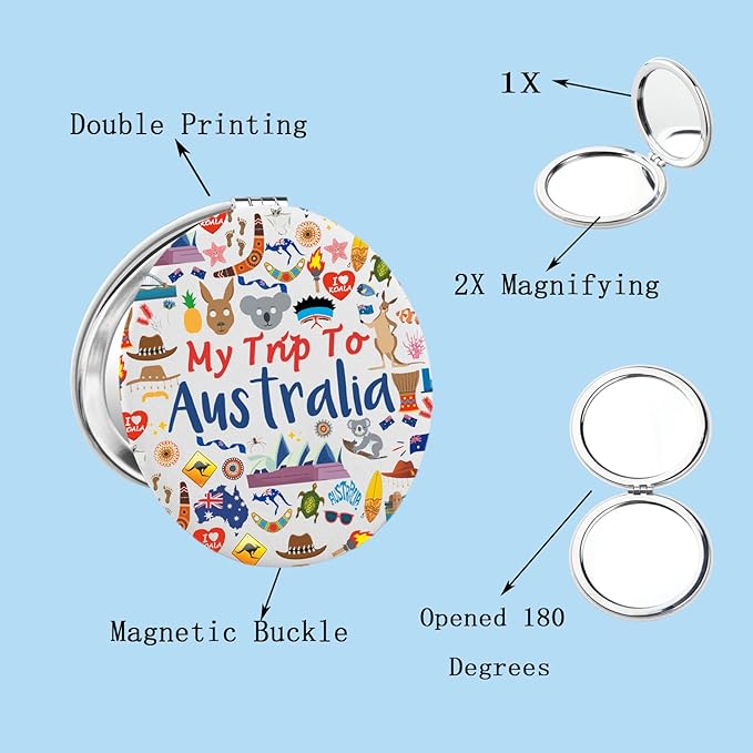 BEKECH Australia Travel Gifts My Trip to Australia Travel Makeup Mirror Australia Lover Gift Australia Vacation Pocket Mirror