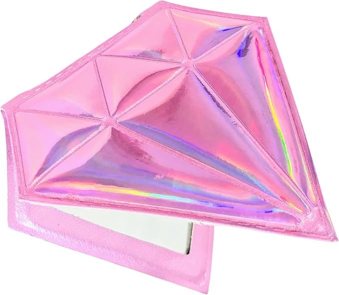 Makeup Mirror| Small Cute for Purse|2X/1X Magnifying| Your Womens Fashion| Travel Portable Slim Compact Mirror| Leather Gorgeous Elegant Iridescent Diamond Shape Women| Graduation Stylish
