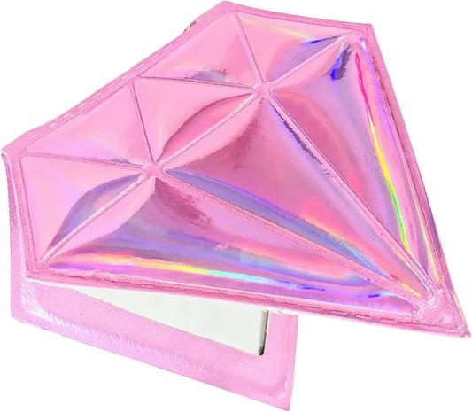Makeup Mirror| Small Cute for Purse|2X/1X Magnifying| Your Womens Fashion| Travel Portable Slim Compact Mirror| Leather Gorgeous Elegant Iridescent Diamond Shape Women| Graduation Stylish