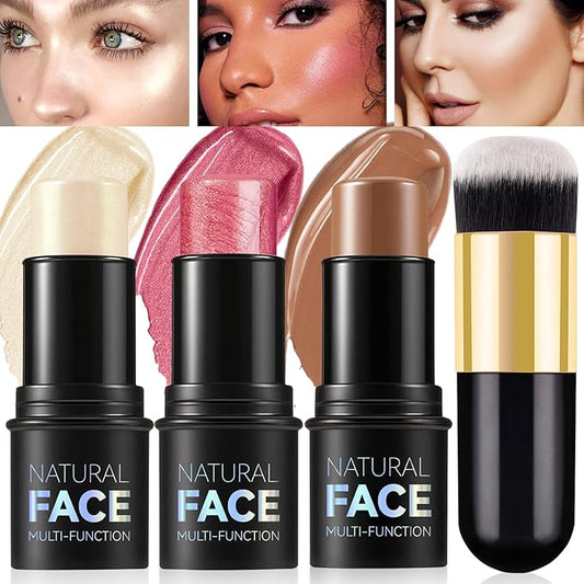 3Pcs Cream Contour Kit - Cream Blush, Highlighter, Contour Bronzer for Cheeks, Waterproof Long Lasting Blendable, Contour Stick Trio for Face Makeup (#01, 03, 04)