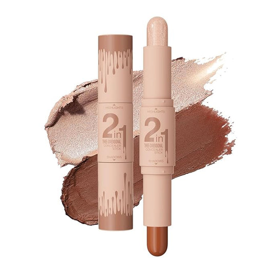 Dual-Ended Cream Contour Stick - Long-Lasting, Waterproof, Face Contour Makeup for All Skin Tones Highlighter Stick Easy to Blend, Achieve a Flawless Look (#04 Pearl White+Dark Brown, A)
