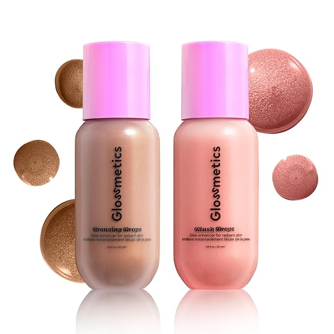 Glossmetics Sun-Kissed Glow Duo. Brightening and Moisturizing Bronzing Drops and Liquid Blush for Cheeks Makeup and Skincare for a Radiant Sun-Kissed Look! Liquid Bronzer and Dewy Blush, Pack of 2