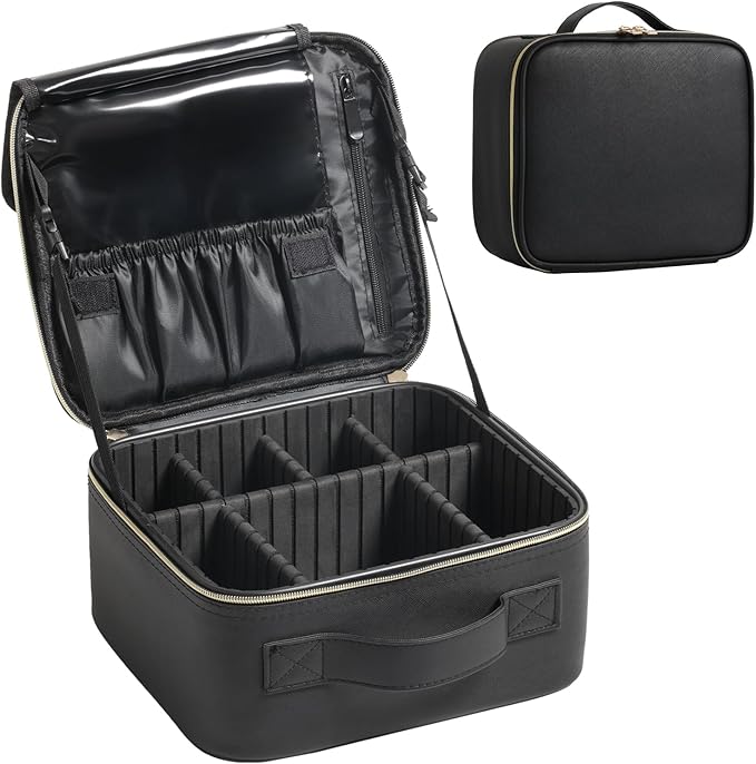 Makeup Travel Case 10 Inch, Large Storage Capacity Makeup Organizer Travel Bag with Compartment, Portable Cosmetic Case for Women, Waterproof, Durable, Gift for Her, Black