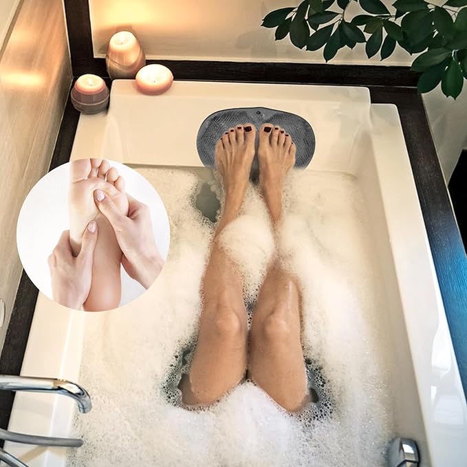 2PACK Shower Foot Scrubber Mat,Wall Mounted Back Scrubber Silicone Bath Massager Cushion Brush with Non-Slip Suction Cups,Foot Scrubber for Use in Shower for Improve Skin Exfoliation(Grey&Blue)