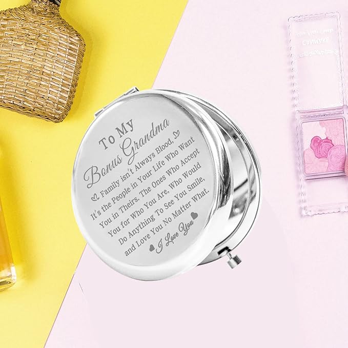 bobauna Bonus Grandma Pocket Mirror Step Grandma Gift Family Isn't Always Blood Grandma Makeup Mirror for Unbiological Grandma (Bonus Grandma -S)