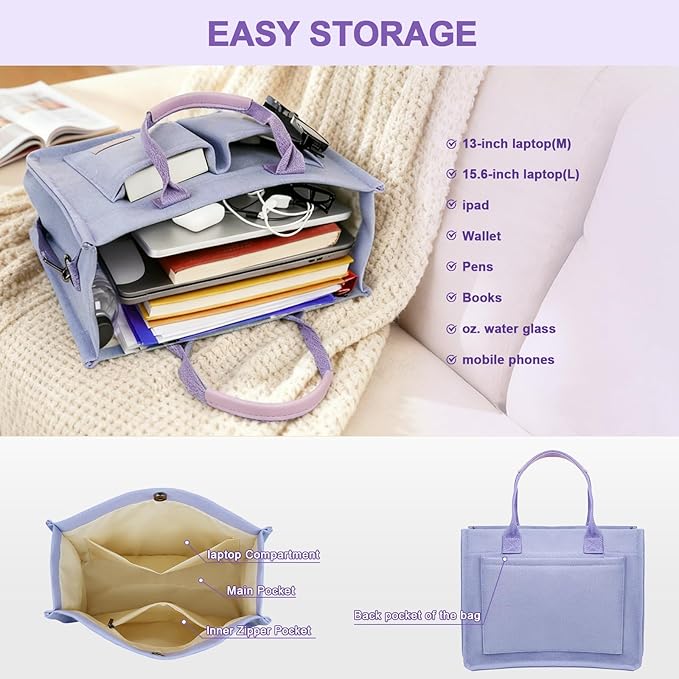 Canvas Tote Bag for Women With Pockets, Laptop Work Crossbody Purses Everything Shoulder Tote Bag Everyday Satchel Handbags