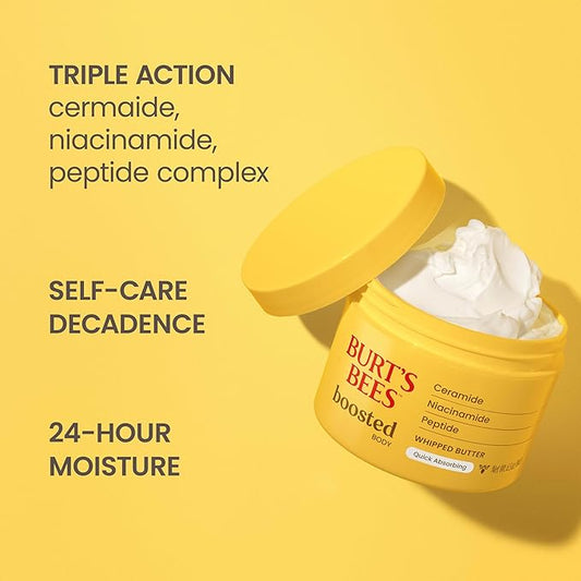 Burt's Bees Christmas Gifts, Boosted Body Whipped Butter With a Ceramide, Niacinamide and Peptide Complex, Quick-Absorbing Body Butter, Tropical Scented, 6.5 oz. Jar