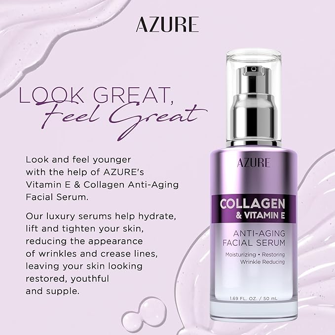 Azure Dermatologist Tested Collagen & Vitamin E Face Serum - K Beauty Anti-Aging Formula for Wrinkle Repair & Dark Spot Treatment - Korean Skincare, Premium Retinol Enhanced Solution - 1.69 fl oz