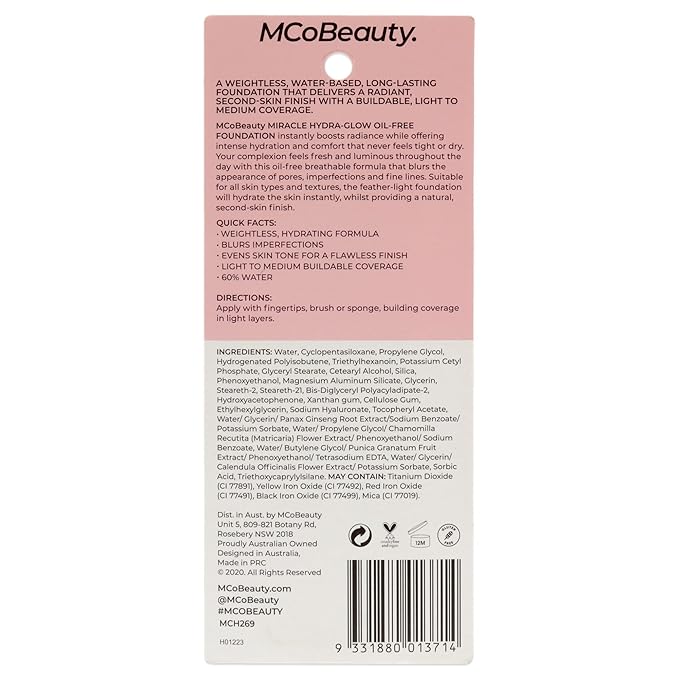MCoBeauty Miracle Hydra Glow Oil-Free Foundation - Water-Based, Light-Medium Coverage - Features A Natural Satin Finish - Ultimate Radiant Base - With A Second-Skin Feel - Light Beige - 1 Oz