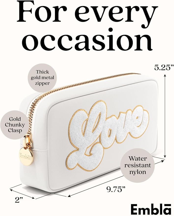 LOVE Valentine Makeup Bag Travel Cosmetics Pouch and Toiletry Bag, Nylon Zipper Pouch Purse, Cute Make Up Organizer Storage Tote for Women Girls, Travel Skincare Case, Small Makeup Bags, White