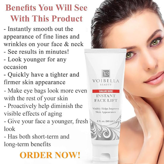 Instant Face Lift Cream 2 oz - Best Eye, Neck, Face Tightening, Lifting & Firming Serum To Smooth Appearance, Hide Loose Sagging Skin, Puffiness, Fine Lines & Wrinkles in Mins (Peptides & Stem Cells)