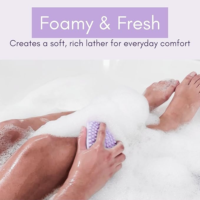Avilana Silicone Body Scrubber – Dual-Sided Exfoliator for Men & Women, Gentle Loofah Alternative, Easy-to-Clean Silicone Shower Scrubber (Lavender with Silver)