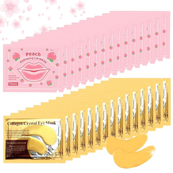 30 Pairs 24k Gold Eye Mask and Lip Masks,Reducing Fine Lines Dark Circleeye Patches, Pink Lip Mask and Collagen Gel Eye Patch for Puffy Eyes Birthday Gifts for Women Travel Essentials