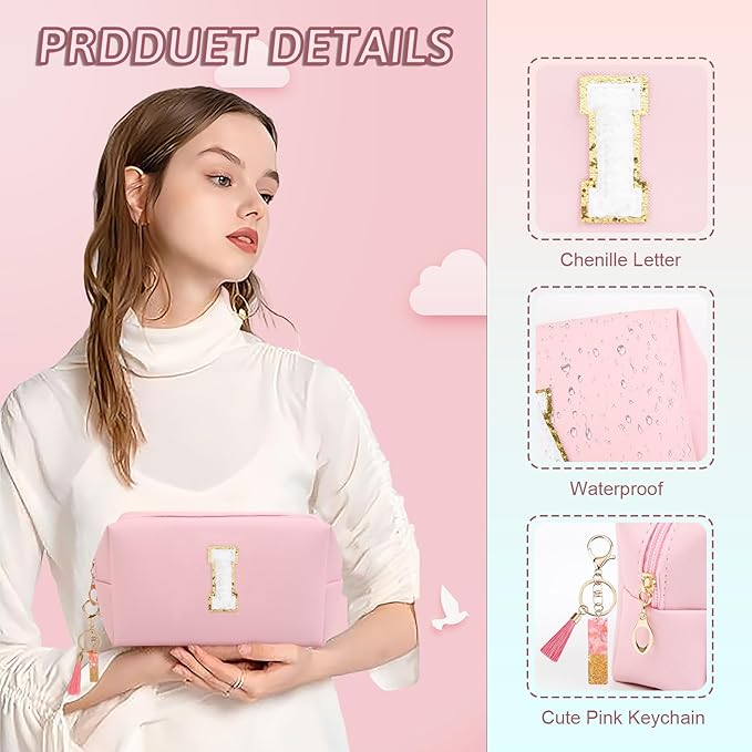 Birthday Gifts for Women Her,Travel Cute Makeup Bag,Large Capacity Cosmetic Bags for Women Makeup Pouch PU Leather Waterproof Cosmetic Bag (I, Pink)